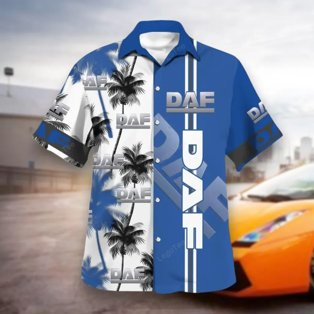 Tractor-Trailer Hawaiian Shirt Exclusive Logo, Road-Trip Ready Button Shirt CAR143