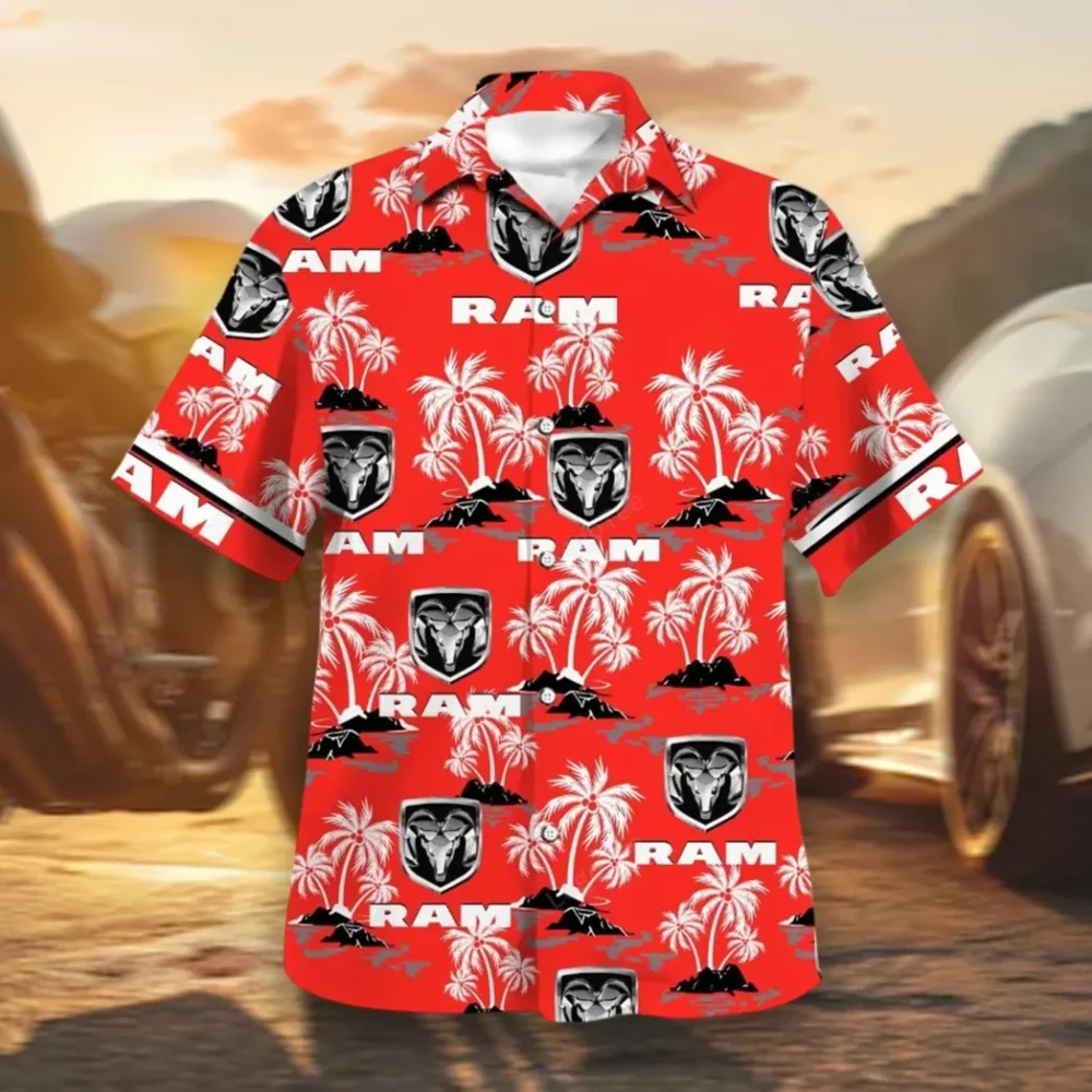 Full-Size Pickup Hawaiian Shirt Exclusive Logo, Hot Rod Button Shirt CAR144