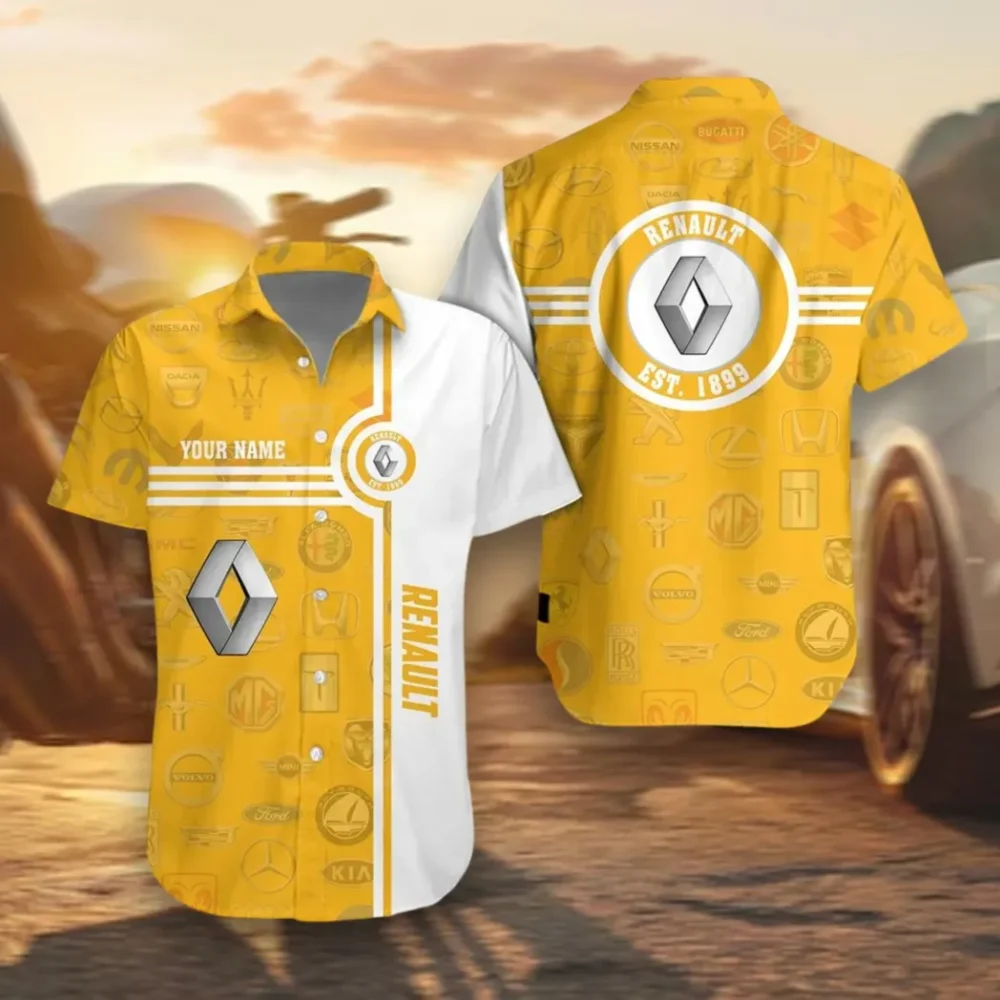 French Car Hawaiian Shirt Exclusive Logo, Rider's Paradise Button Shirt CAR174
