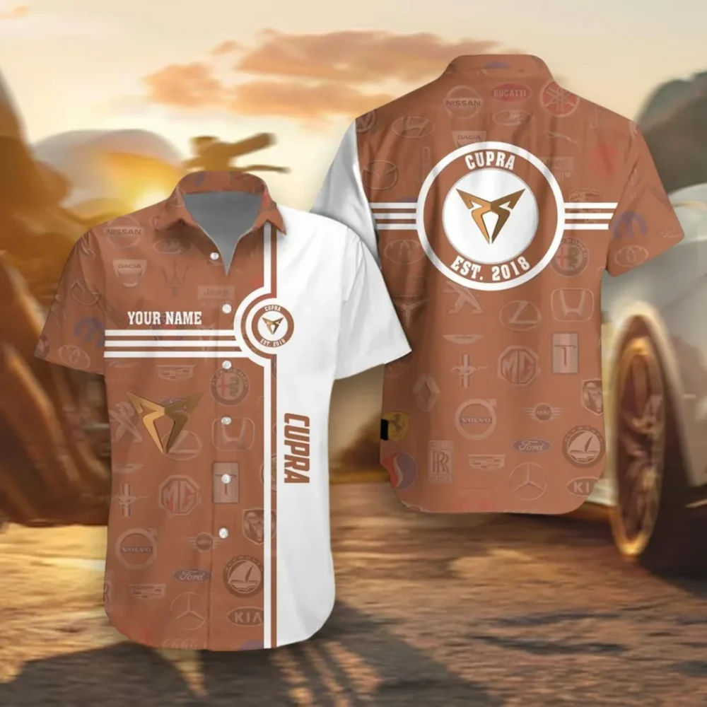 Racing-Inspired Car Hawaiian Shirt Exclusive Logo, Bold Driver Button Shirt CAR174