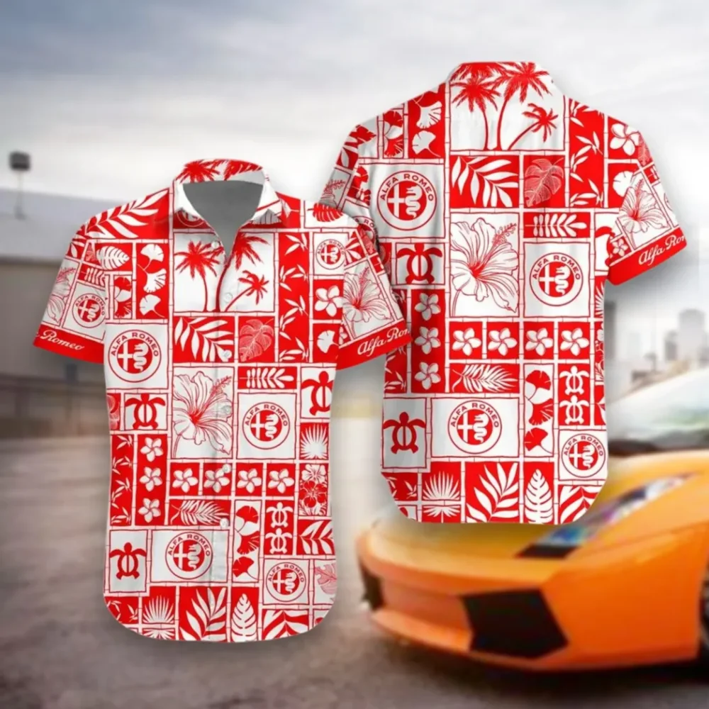 Sport Sedan Hawaiian Shirt Exclusive Logo, Motorsport Vibe Button Shirt CAR350