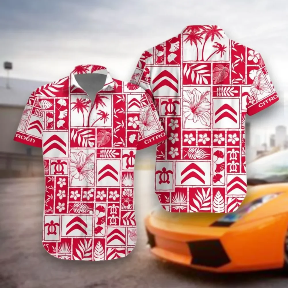 Stylish Crossover Hawaiian Shirt Exclusive Logo, Bold Driver Button Shirt CAR350