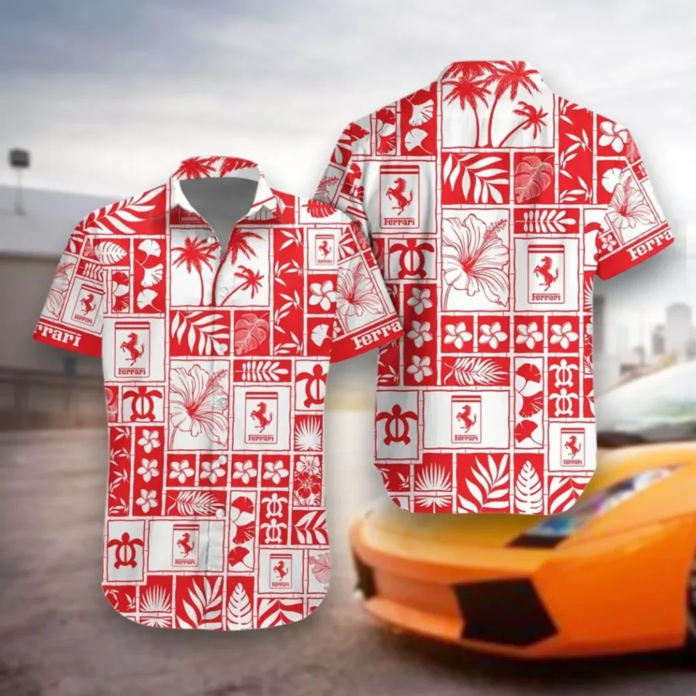 Iconic Vehicle Hawaiian Shirt Exclusive Logo, Drift-Ready Button Shirt CAR350