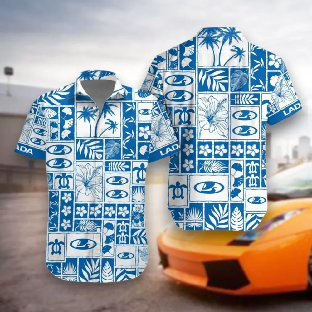 Economy Car Hawaiian Shirt Exclusive Logo, Street Racer Button Shirt CAR350