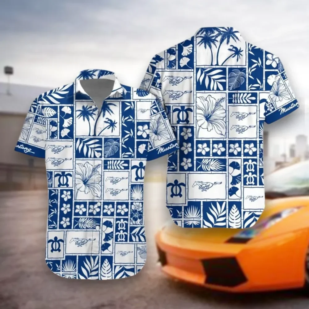 Pony Car Hawaiian Shirt Exclusive Logo, Performance Gear Button Shirt CAR350