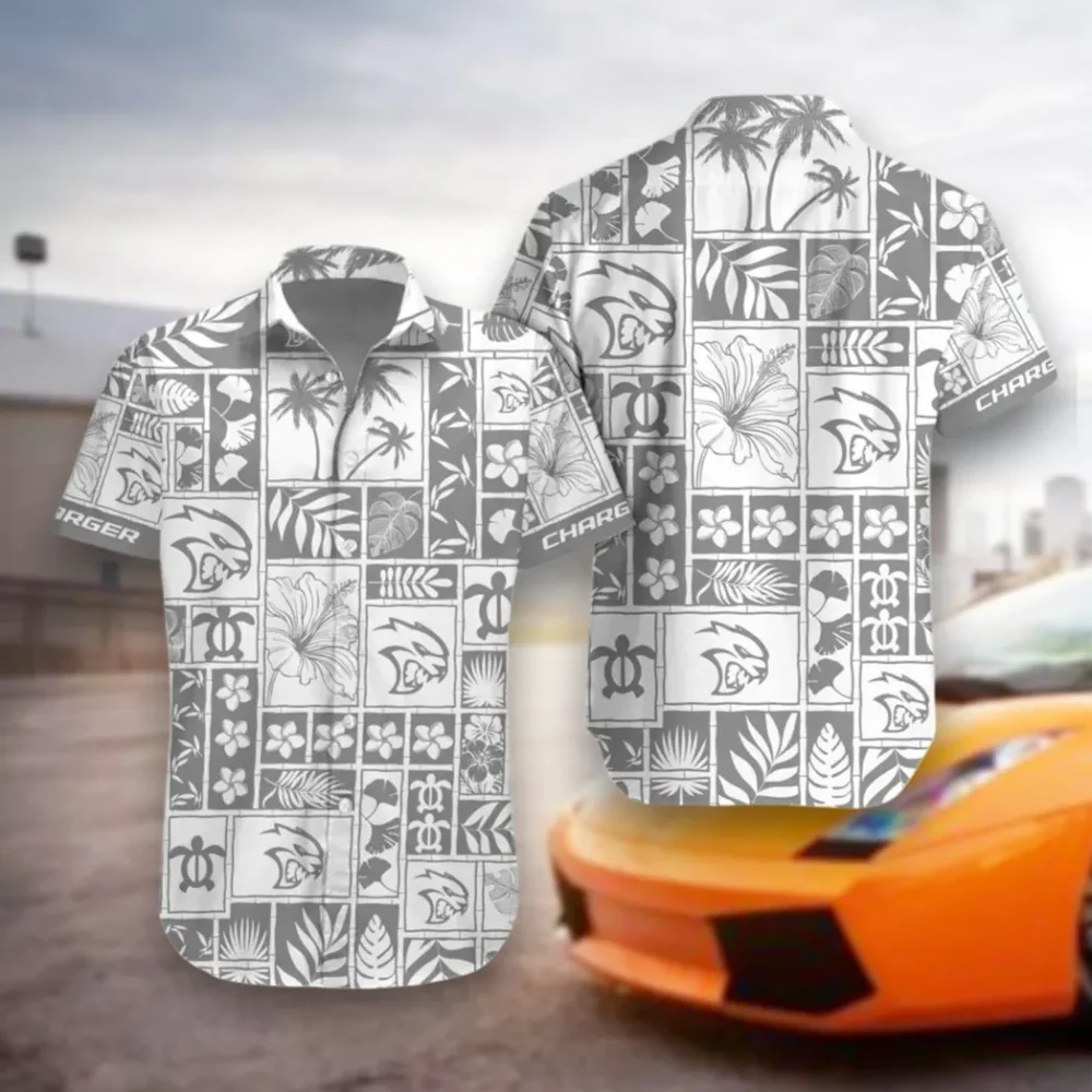 Sporty Four-Door Hawaiian Shirt Exclusive Logo, Highway Cruise Button Shirt CAR350
