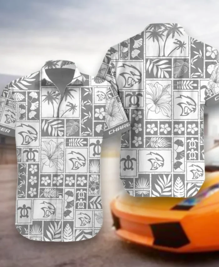 Sporty Four-Door Hawaiian Shirt Exclusive Logo, Highway Cruise Button Shirt CAR350