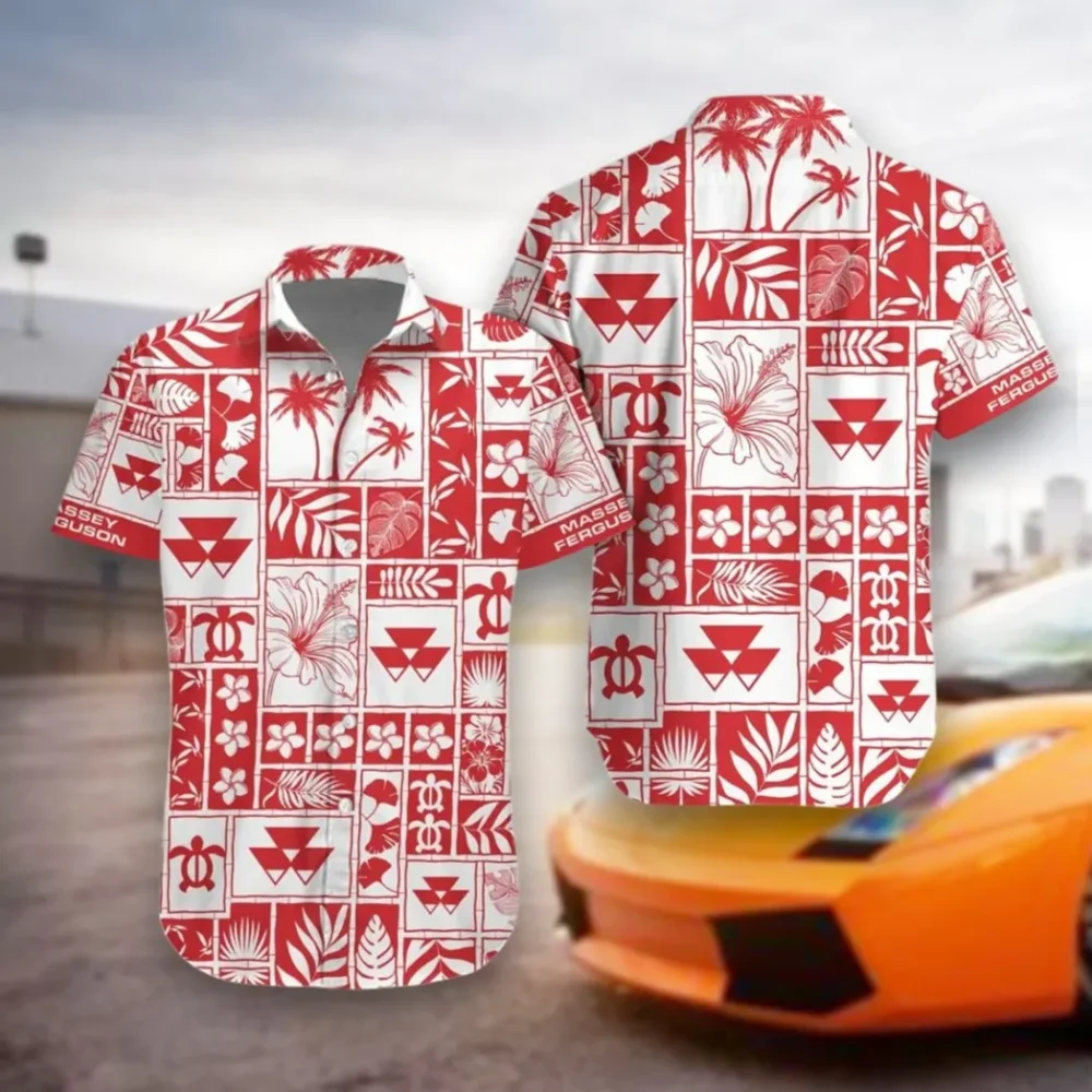 Red Farm Machine Hawaiian Shirt Exclusive Logo, Auto Fan Button Shirt CAR350