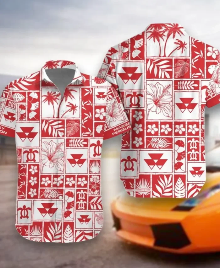 Red Farm Machine Hawaiian Shirt Exclusive Logo, Auto Fan Button Shirt CAR350