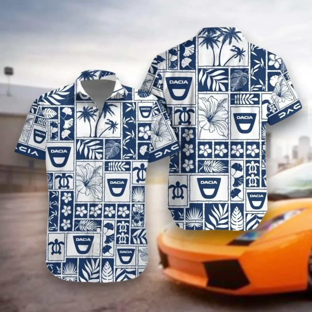 Dynatech Vehicles Hawaiian Shirt Exclusive Logo, Auto Fan Button Shirt CAR350