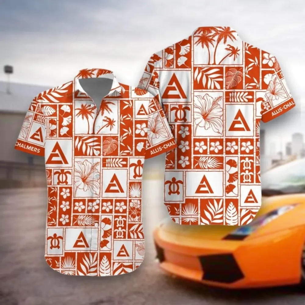 Utility Tractor Hawaiian Shirt Exclusive Logo, Chrome Wave Button Shirt CAR350