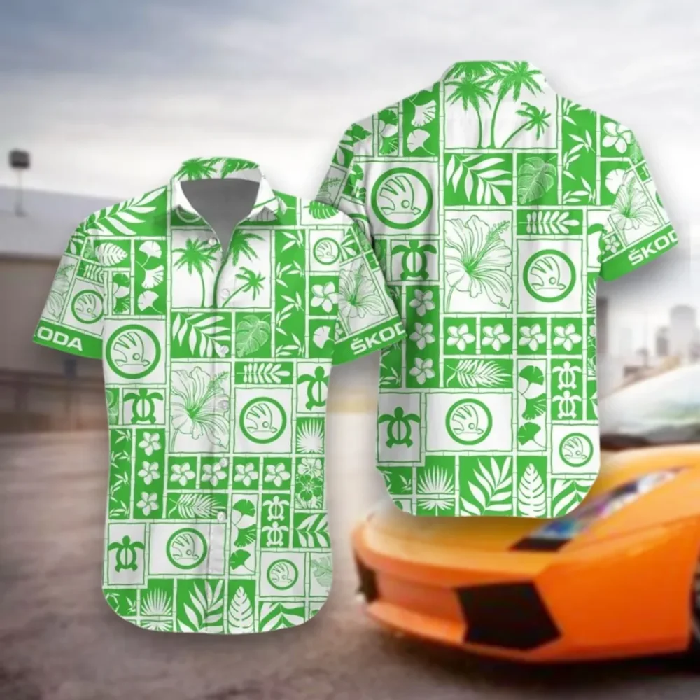 Practical Hatchback Hawaiian Shirt Exclusive Logo, Hot Rod Button Shirt CAR350