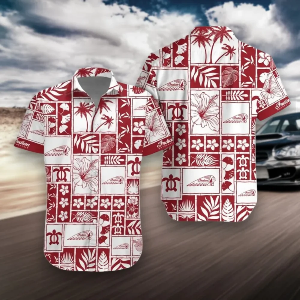 Old-School Cruiser Hawaiian Shirt Exclusive Logo, Hot Rod Button Shirt MOTOR3