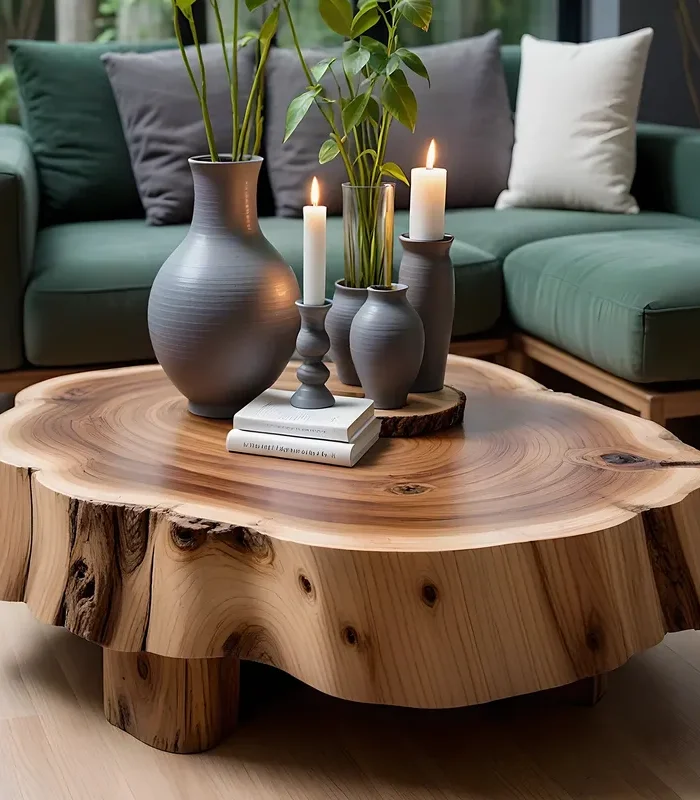 Round Solid Wood Coffee Table Rustic Living Room Accent