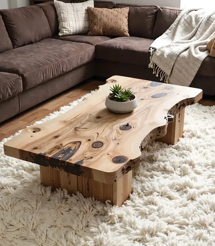 Natural Solid Wood Live Edge Coffee Table Rustic Finish