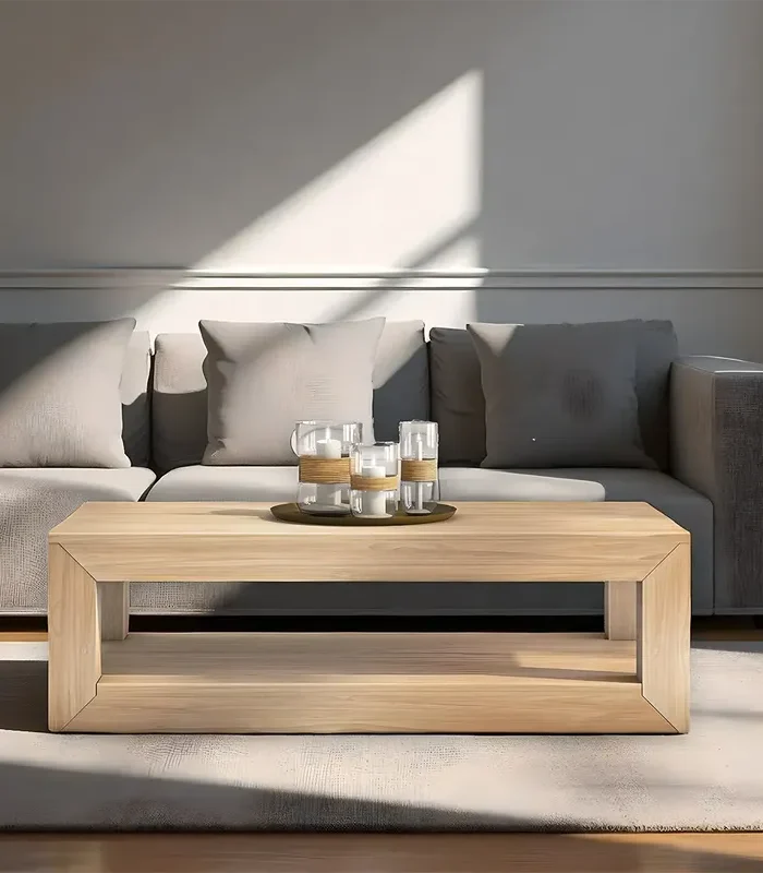 Light Oak Coffee Table Minimalist Two Tier Design