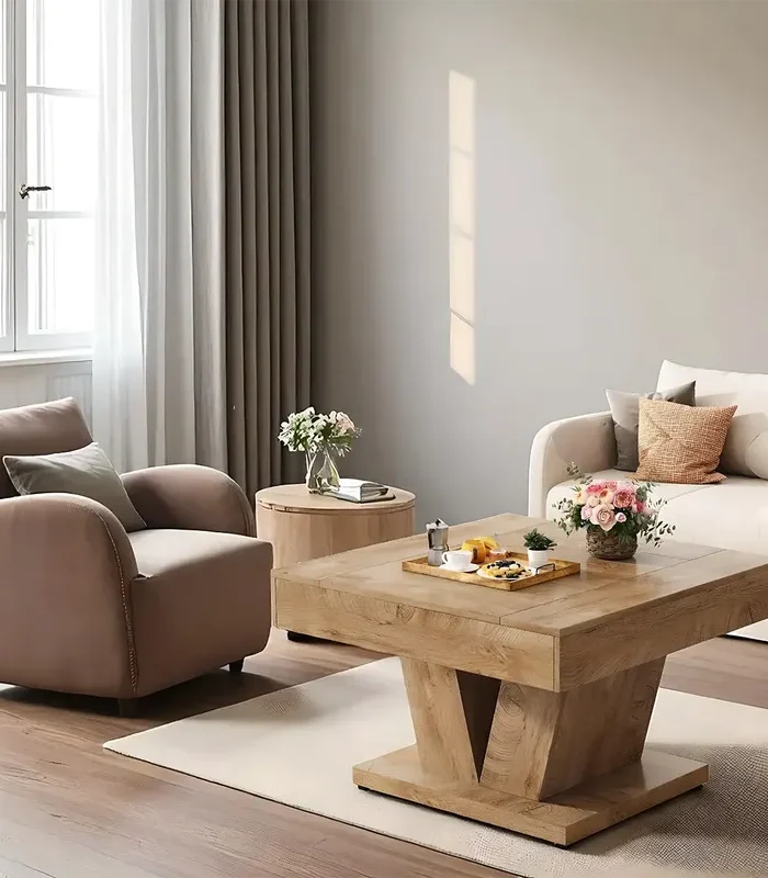 V Shape Wood Coffee Table Modern Minimal Art Style
