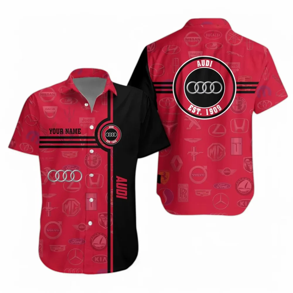 High-End Car Hawaiian Shirt Exclusive Logo, Chrome Wave Button Shirt CAR174 - Image 2