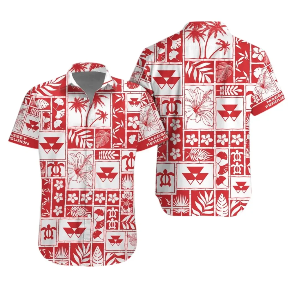 Red Farm Machine Hawaiian Shirt Exclusive Logo, Auto Fan Button Shirt CAR350 - Image 2